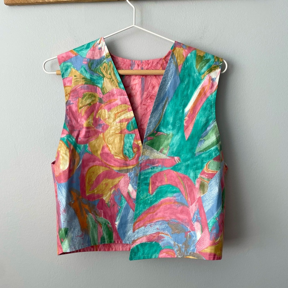 Vintage Handmade Reversable Multi Coloured Open Vest Size Medium